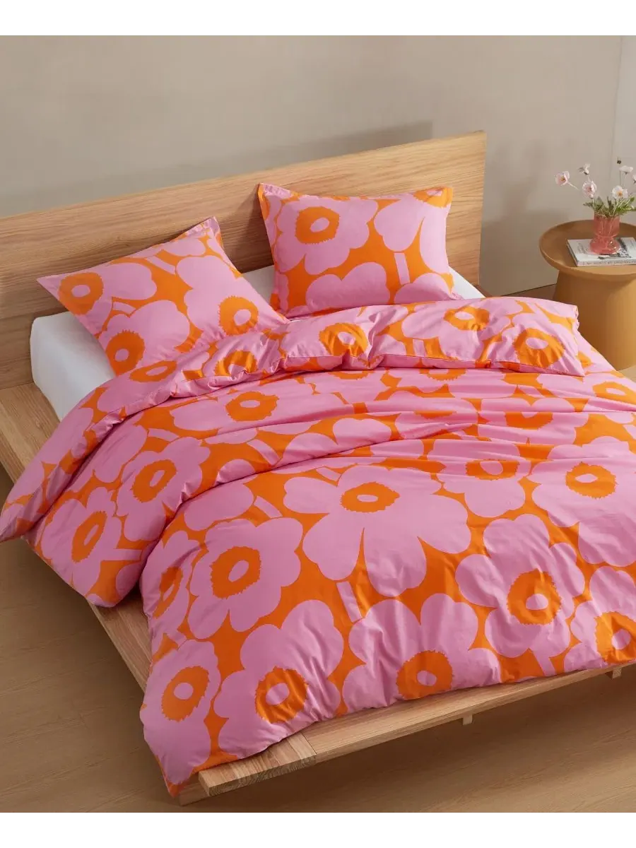 Комплект постельного белья Unikko Cotton Marimekko — изображение 3 из 8, розовый оранжевый