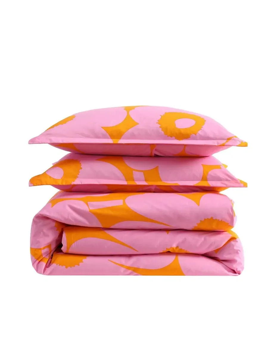 Комплект постельного белья Unikko Cotton Marimekko — изображение 5 из 8, розовый оранжевый