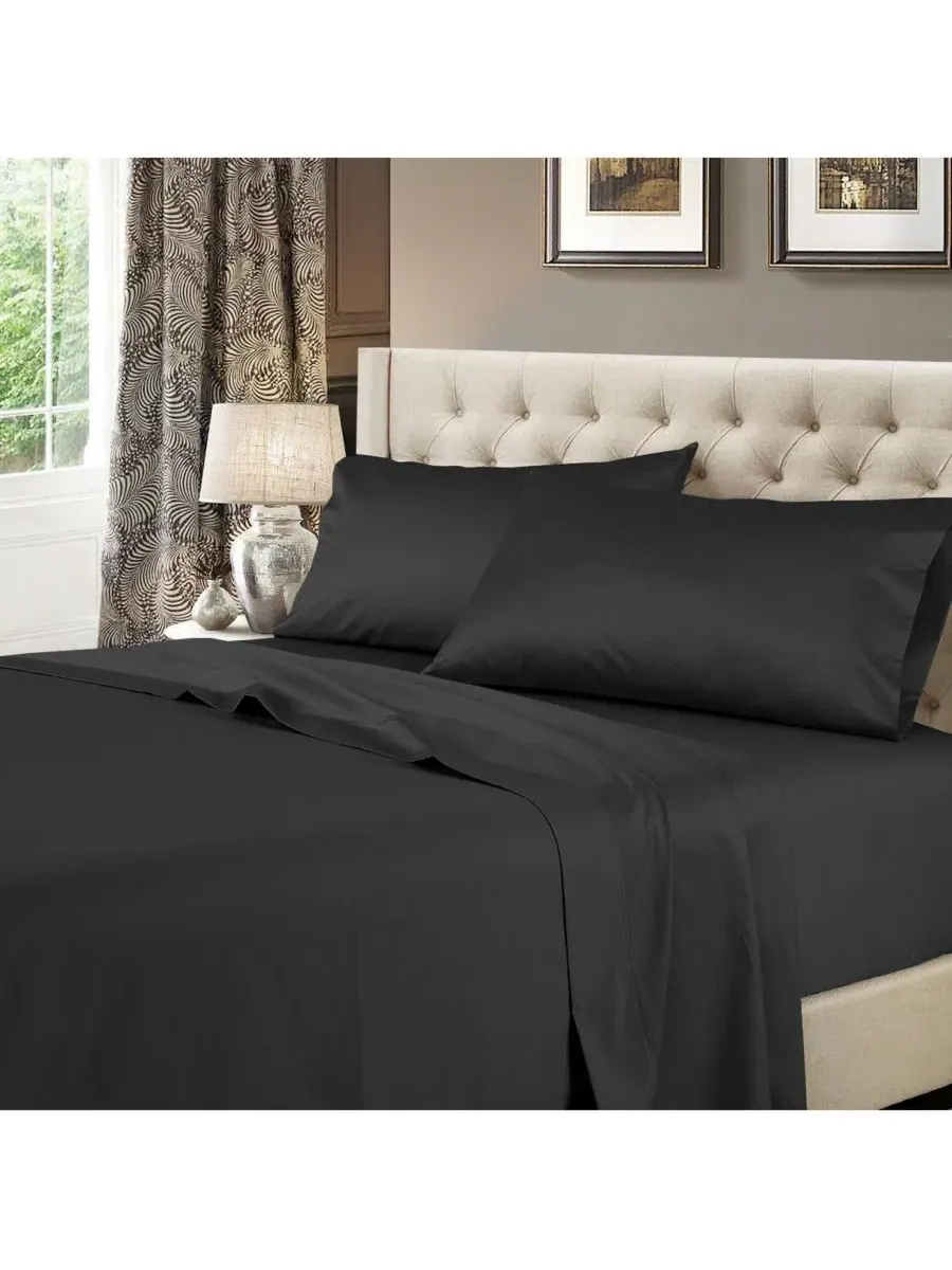 Простыня из сатина с 608 нитями, сверхбольшая, для кроватей king Egyptian Linens — изображение 3 из 4, черный
