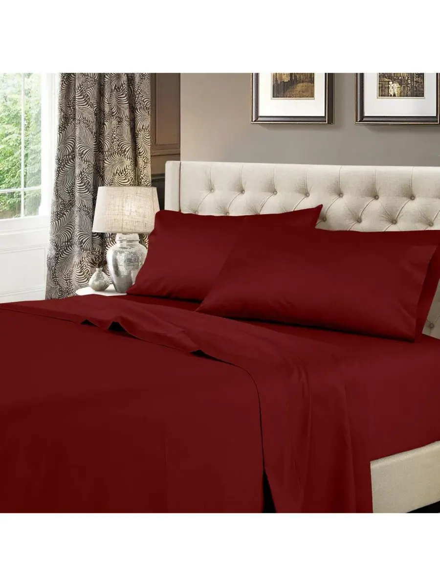 Простыня на резинке Oversized King 608 Cotton Egyptian Linens — изображение 3 из 4, бордовый