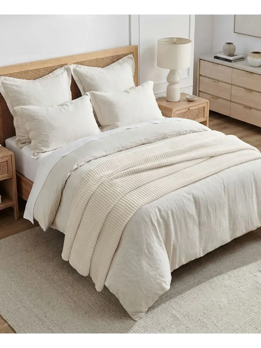 Плед вафельный с текстурой, 234×218 см, 100% хлопок Levtex Home — изображение 4 из 5, кремовый