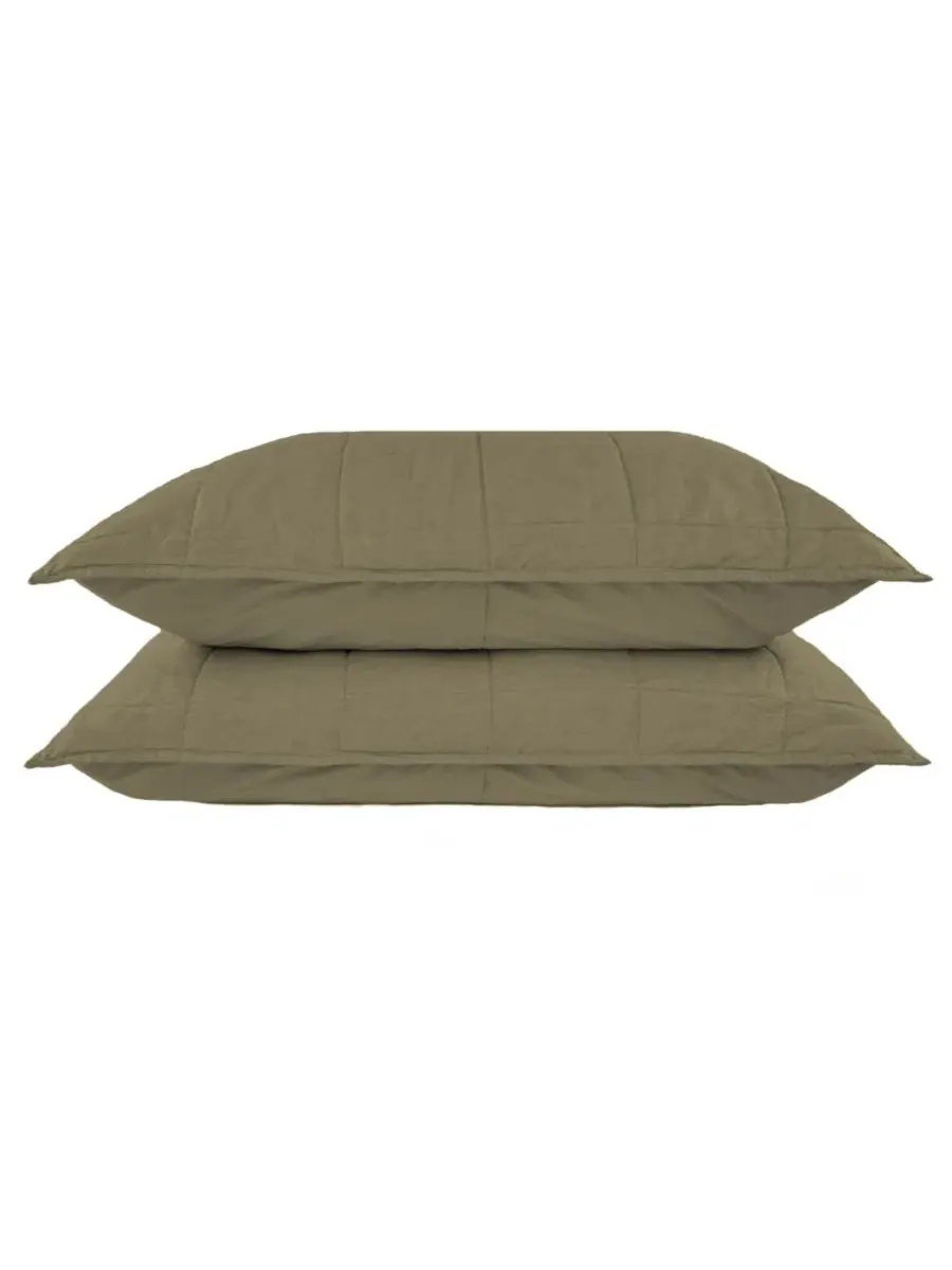 Комплект наволочек French Linen Quilted Sham Set Bokser Home — изображение 1 из 7, мох