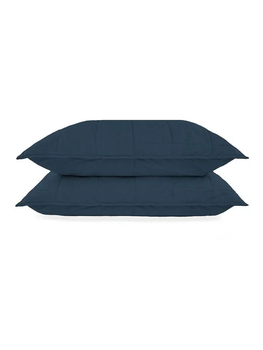Комплект наволочек French Linen Quilted Sham Set Bokser Home — изображение 1 из 4, синий