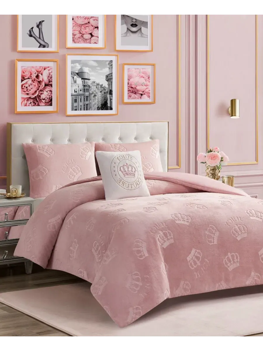 Комплект стеганого одеяла с тиснением короны, 3 предмета, Twin/Twin XL Juicy Couture — изображение 2 из 7, пудровый розовый