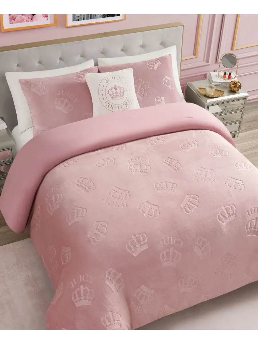 Комплект стеганого одеяла с тиснением короны, 3 предмета, Twin/Twin XL Juicy Couture — изображение 3 из 7, пудровый розовый