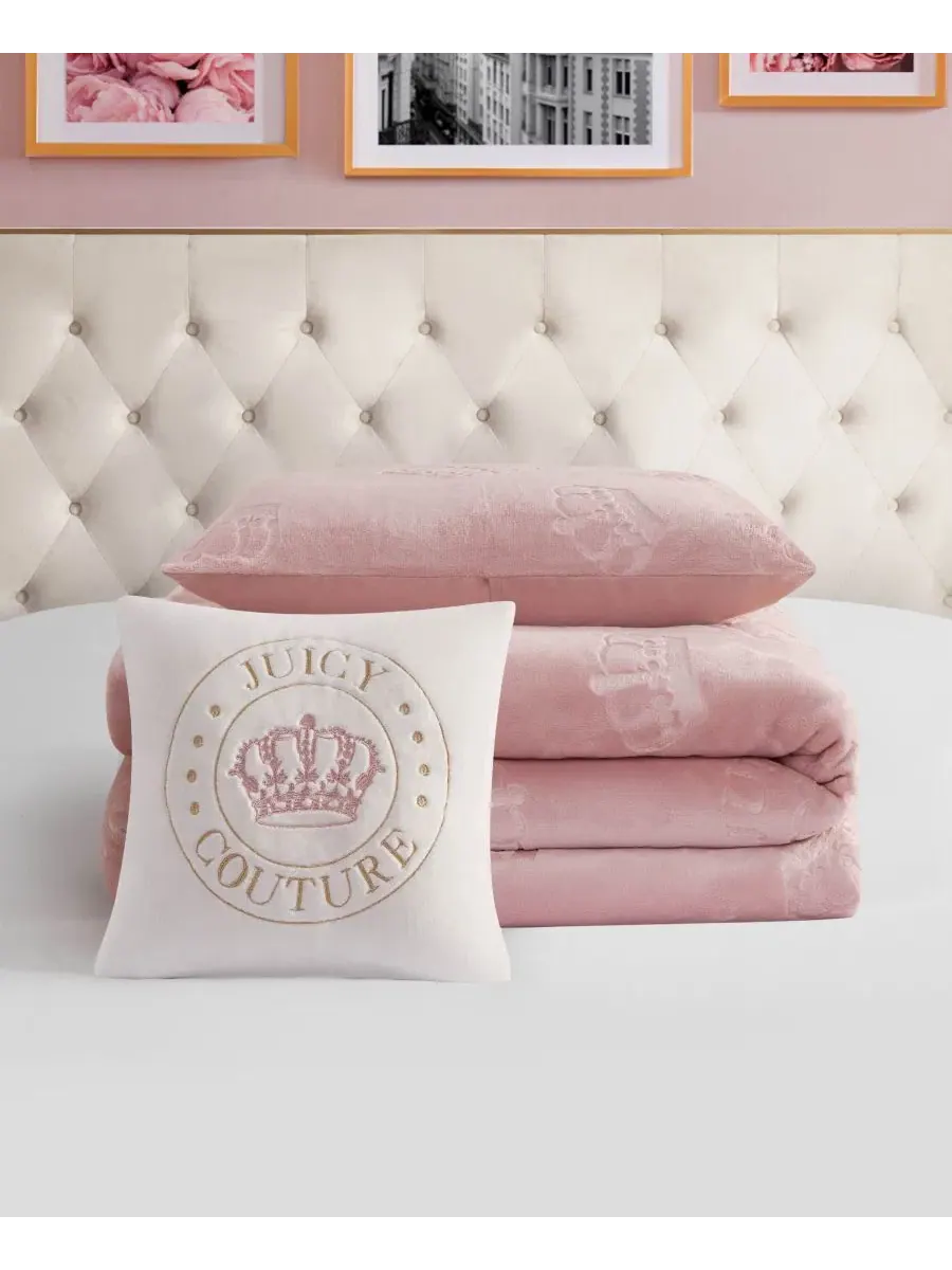 Комплект стеганого одеяла с тиснением короны, 3 предмета, Twin/Twin XL Juicy Couture — изображение 5 из 7, пудровый розовый