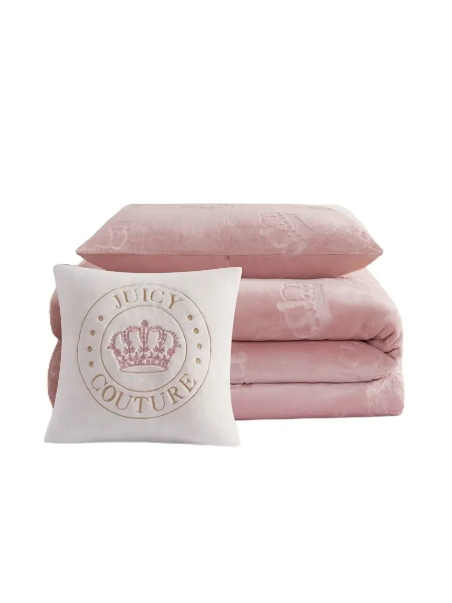 Комплект стеганого одеяла с тиснением короны, 3 предмета, Twin/Twin XL Juicy Couture — изображение 7 из 7, пудровый розовый