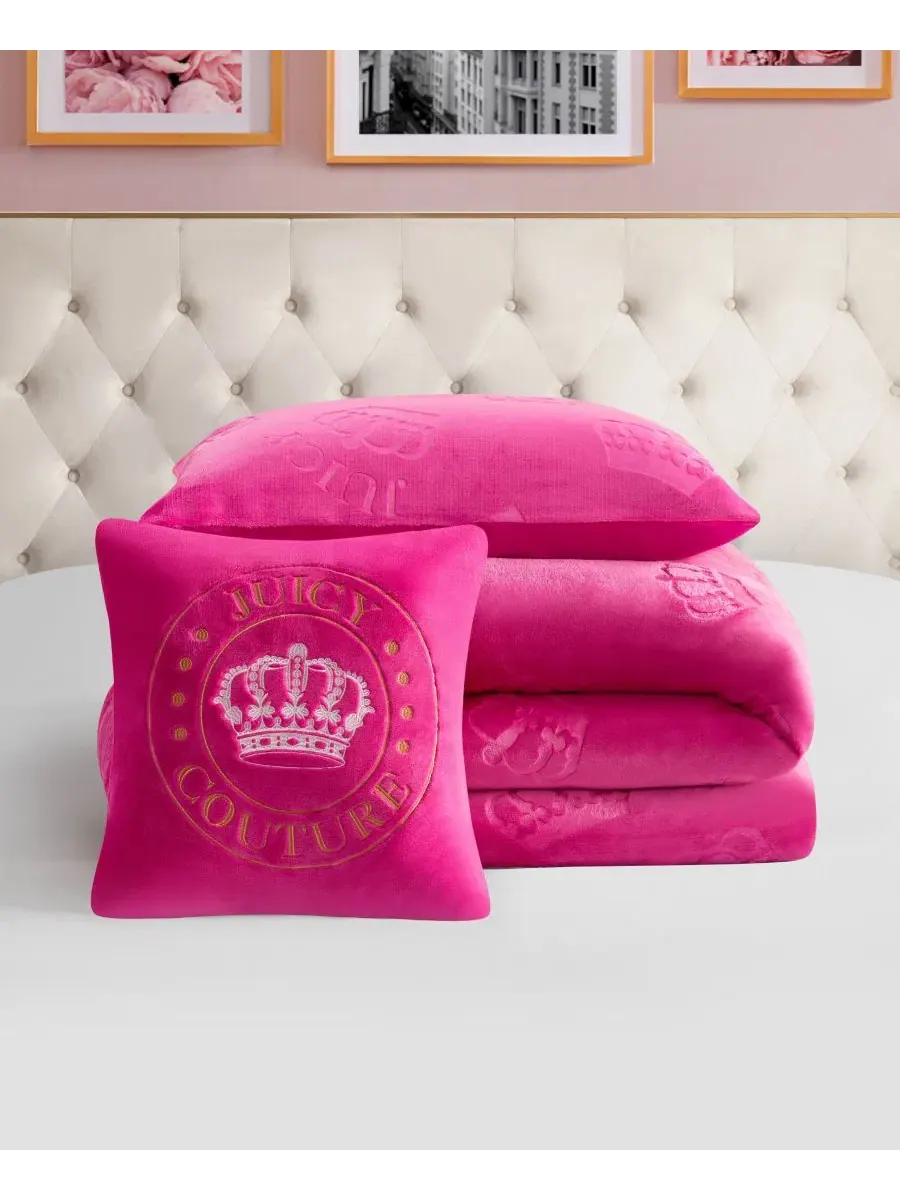 Комплект стеганого одеяла с тиснением короны, 3 предмета, Twin/Twin XL Juicy Couture — изображение 5 из 7, розовый