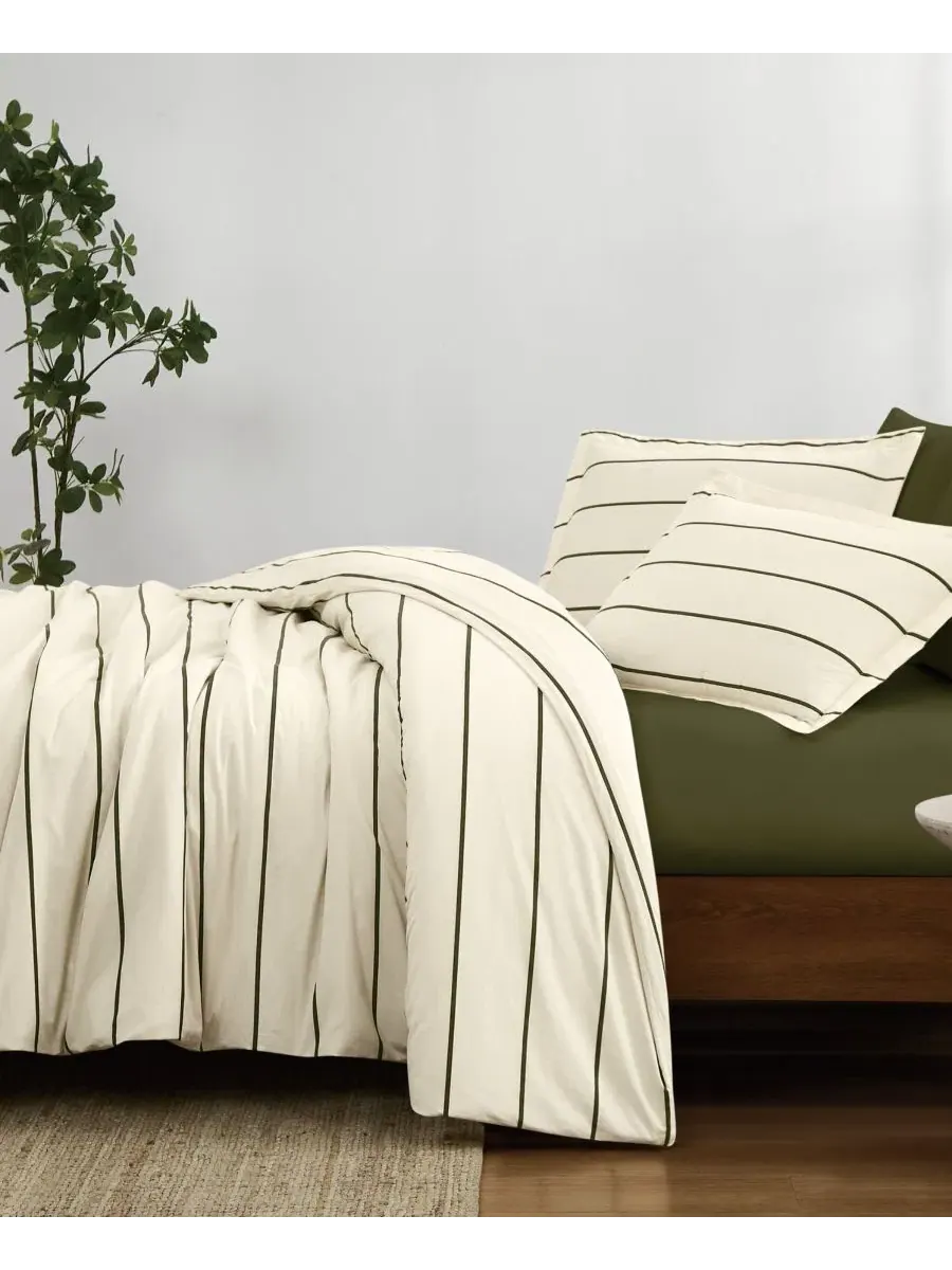 Комплект постельного белья Hayward Stripe 2-Piece Comforter Set Brooklyn Loom — изображение 2 из 5, слоновая кость зеленый