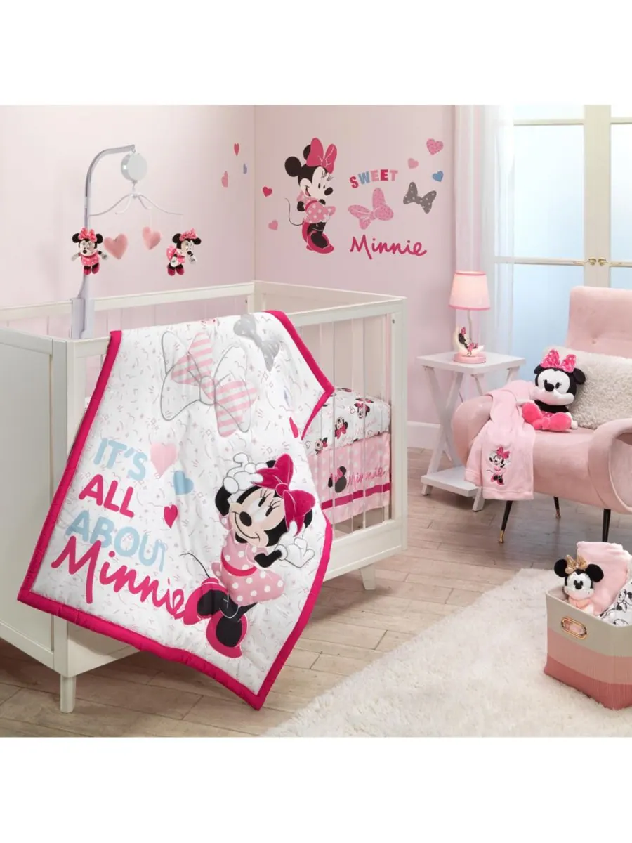 Lambs & Ivy Комплект постельного белья для детской кроватки Disney Baby Minnie Mouse Love из 3 — розовый