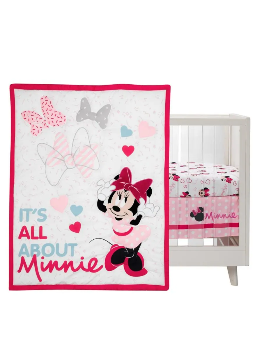 Lambs & Ivy Комплект постельного белья для детской кроватки Disney Baby Minnie Mouse Love из 3 — изображение 2 из 9, розовый