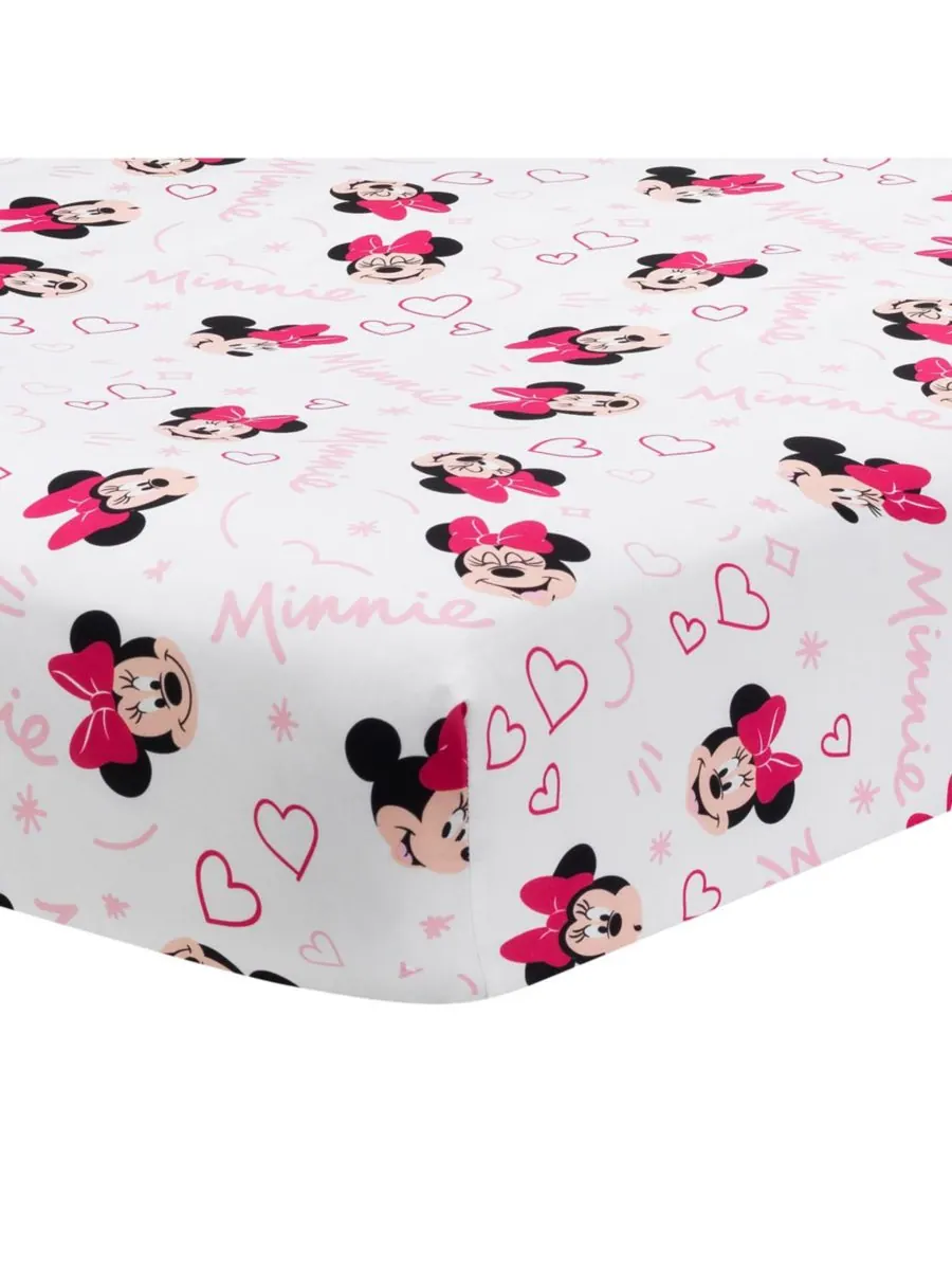 Lambs & Ivy Комплект постельного белья для детской кроватки Disney Baby Minnie Mouse Love из 3 — изображение 3 из 9, розовый