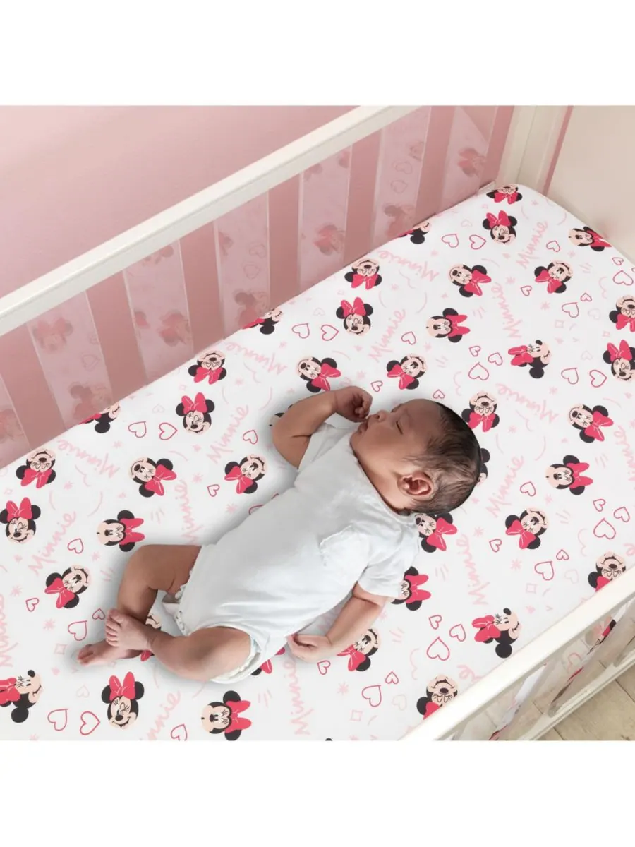 Lambs & Ivy Комплект постельного белья для детской кроватки Disney Baby Minnie Mouse Love из 3 — изображение 6 из 9, розовый