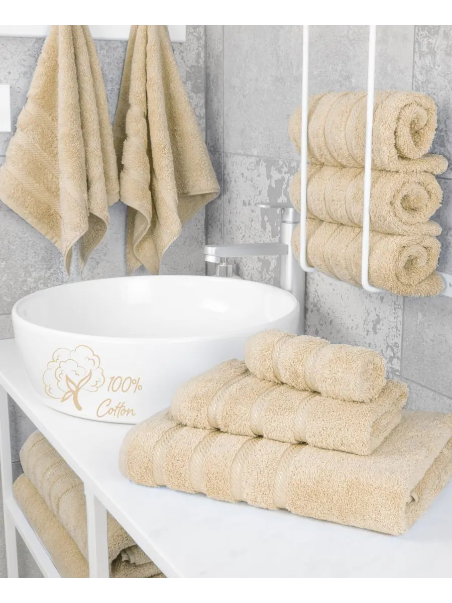 Набор из 3 банных полотенец Edison Premium из 100% турецкого хлопка American Soft Linen — изображение 2 из 5, бежевый