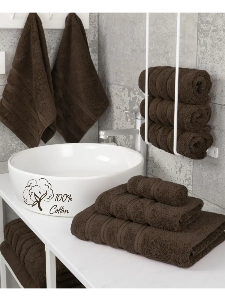 Набор из 3 банных полотенец Edison Premium из 100% турецкого хлопка American Soft Linen — изображение 2 из 5, коричневый