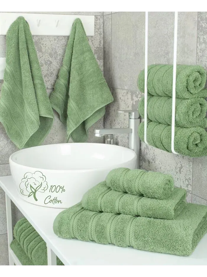 Набор банных полотенец American Soft Linen Edison Premium из 100% турецкого хлопка, 3 шт — изображение 2 из 5, зеленый