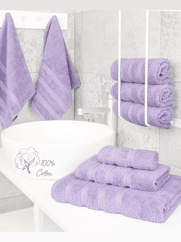 Набор банных полотенец American Soft Linen Edison Premium из 100% турецкого хлопка, 3 шт — изображение 2 из 5, фиолетовый