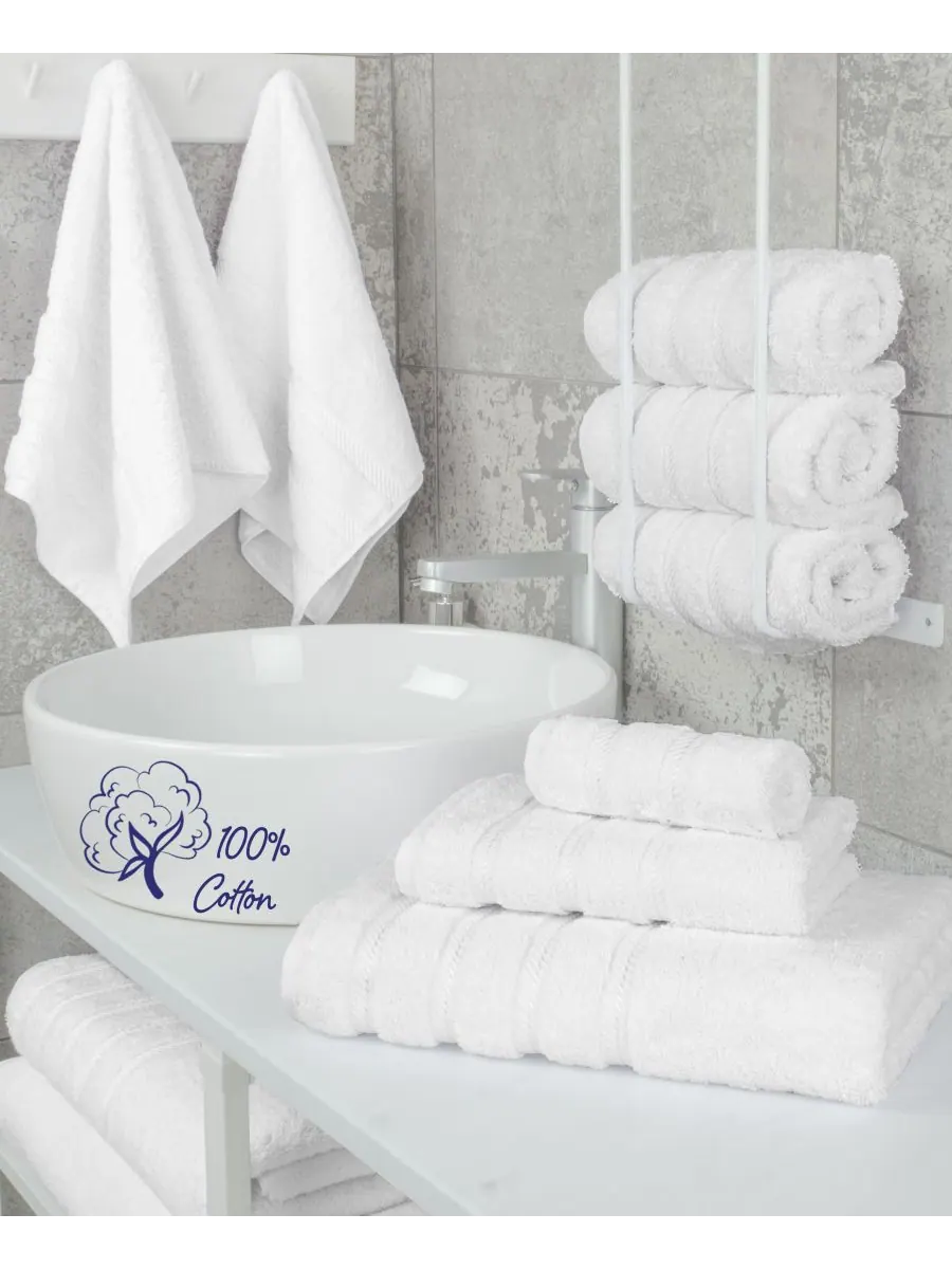 Набор из 3 банных полотенец Edison Premium из 100% турецкого хлопка American Soft Linen — изображение 2 из 5, белый