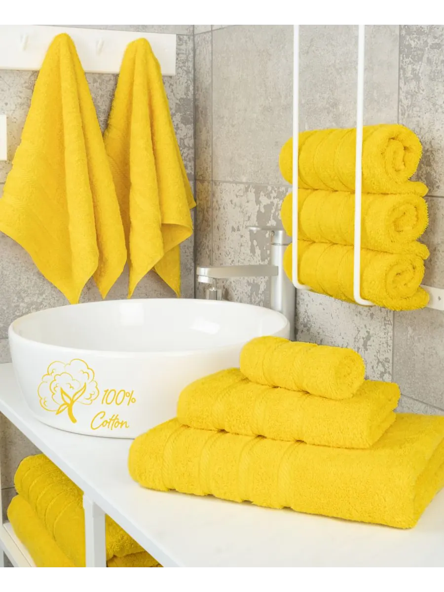 Набор из 3 банных полотенец Edison Premium из 100% турецкого хлопка American Soft Linen — изображение 2 из 5, желтый