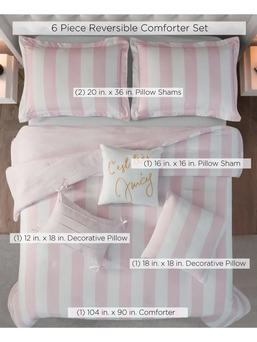 Двусторонний комплект постельного белья Cabana Stripe, 6 предметов, размер King Juicy Couture — изображение 3 из 8