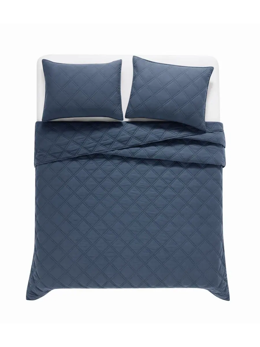 Комплект стеганого одеяла Diamond Washed Cotton 3 предмета, Full/Queen Brooklyn Loom — изображение 4 из 6, синий