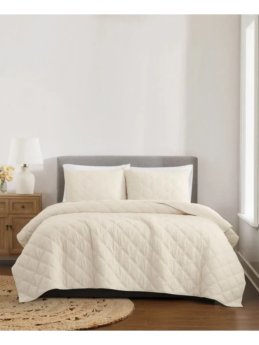 Набор стеганых одеял Diamond Washed Cotton, 3 предмета, Full/Queen Brooklyn Loom — изображение 1 из 6, прозрачный