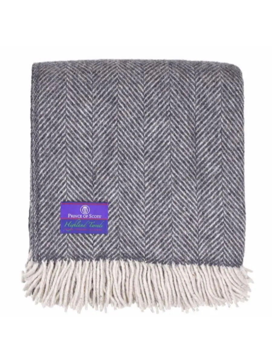 Большой плед из чистой шерсти с узором «елочка» от Highland Tweed, 144 x 183 см Prince of Scots