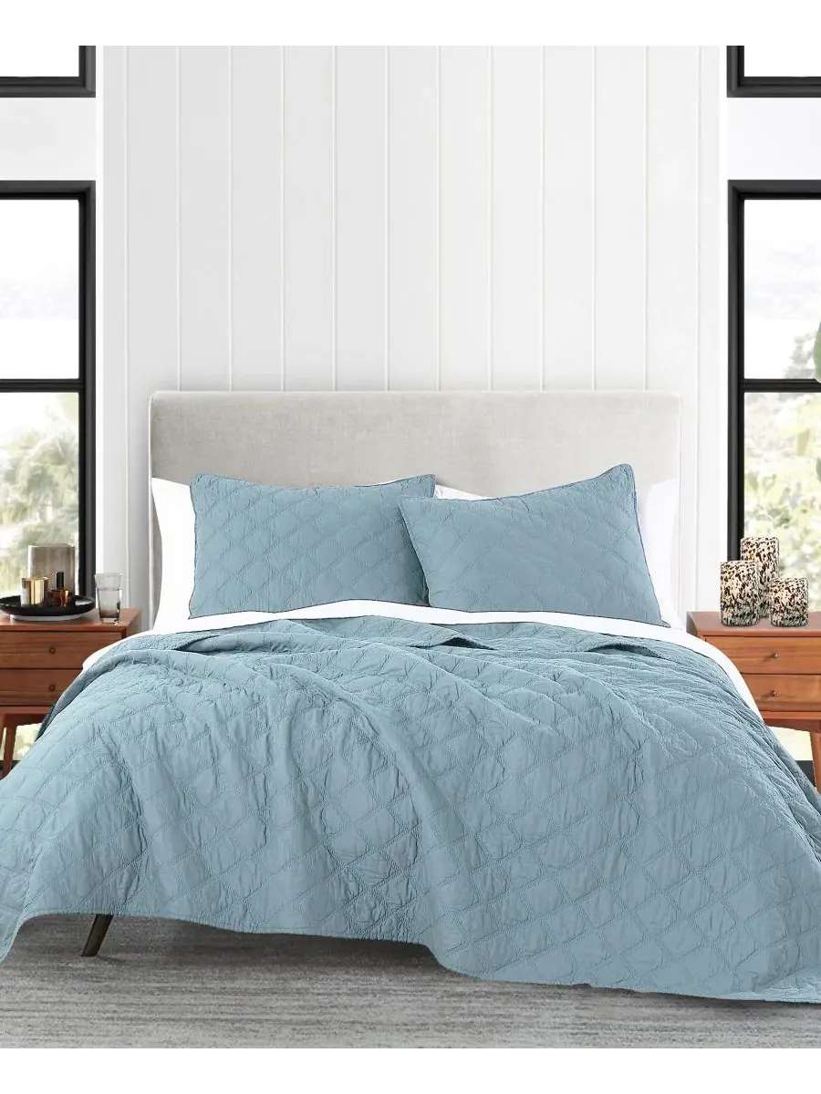 Комплект стеганого одеяла Diamond Cotton 3-Piece Quilt Set Anne Klein — изображение 1 из 5, голубой