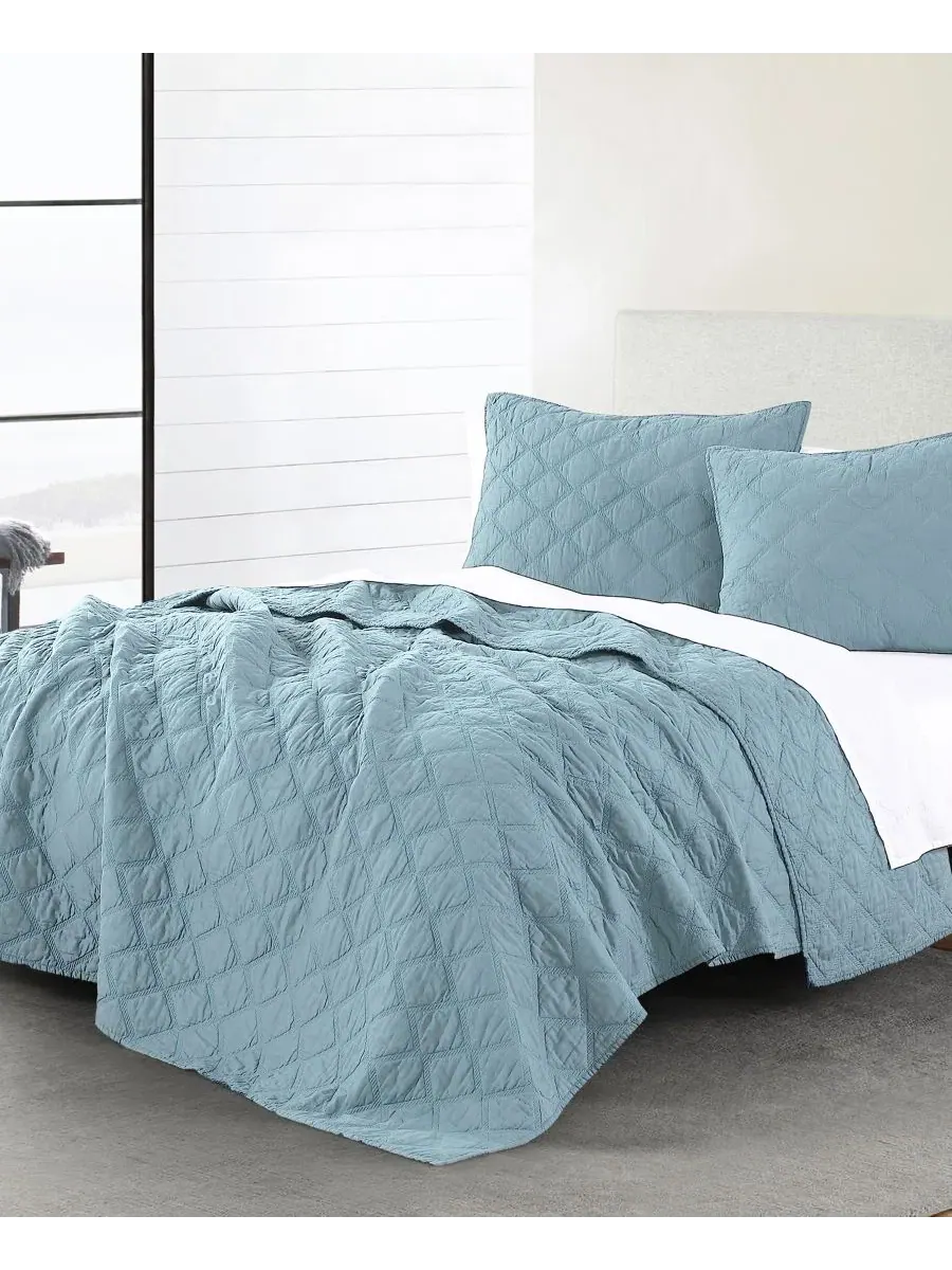 Комплект стеганого одеяла Diamond Cotton 3-Piece Quilt Set Anne Klein — изображение 2 из 5, голубой