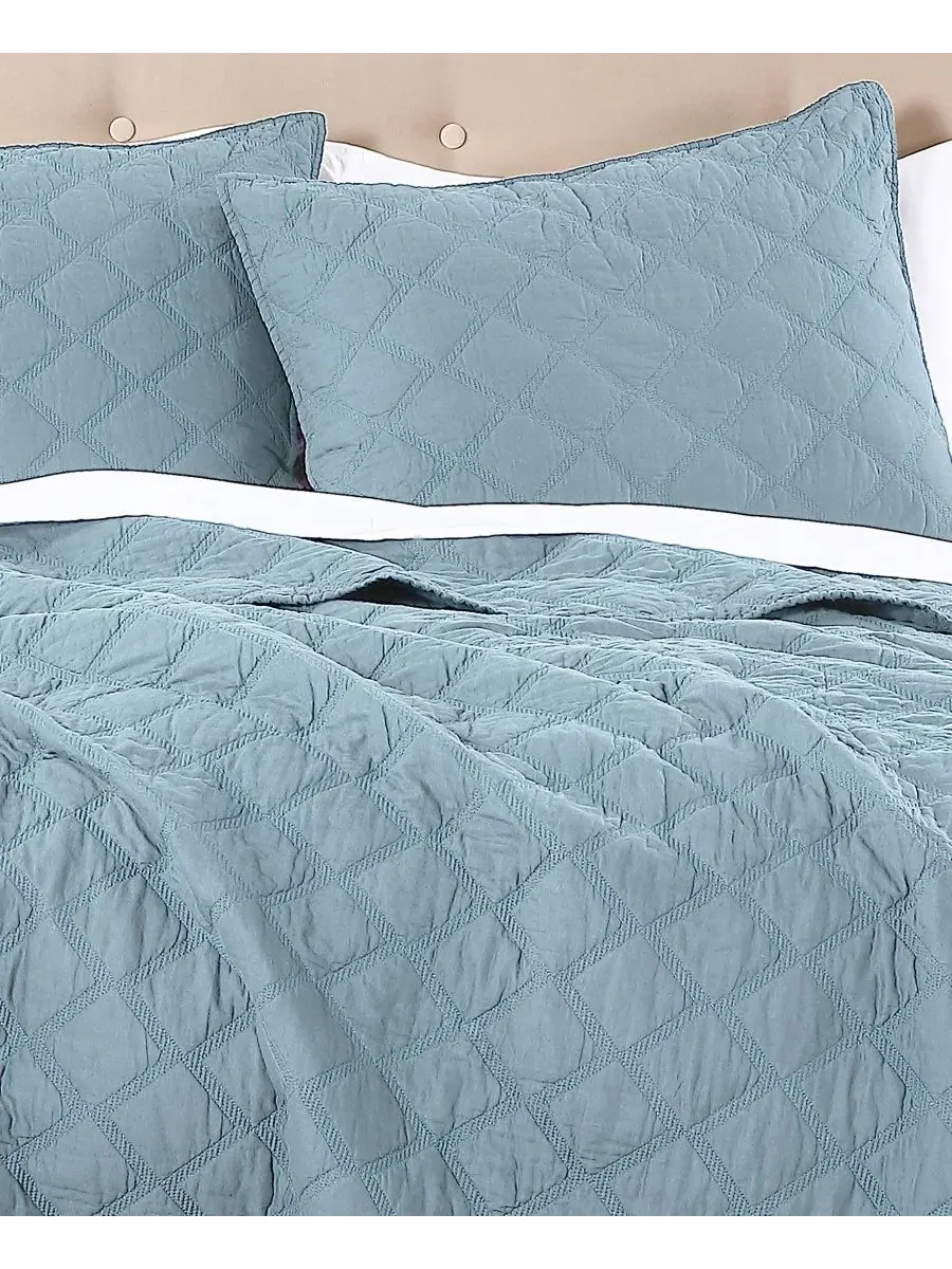 Комплект стеганого одеяла Diamond Cotton 3-Piece Quilt Set Anne Klein — изображение 3 из 5, голубой