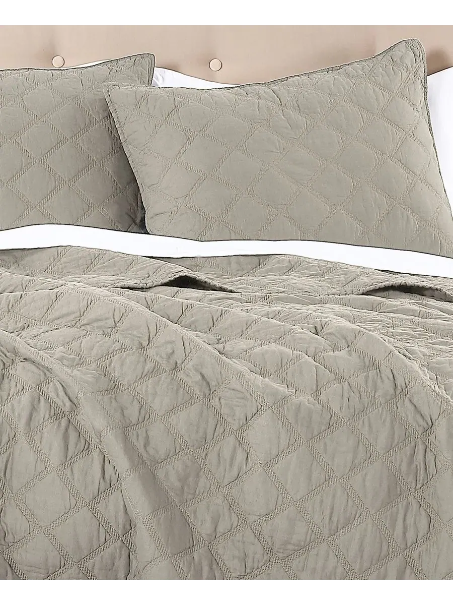 Комплект стеганого покрывала Diamond из 3 предметов, Full/Queen Anne Klein — изображение 3 из 5, хаки