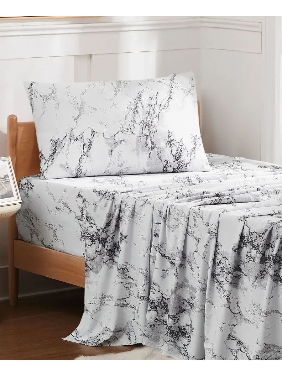 Комплект постельного белья из микрофибры с принтом, 3 предмета, Twin Sweet Home Collection — изображение 2 из 5, серый
