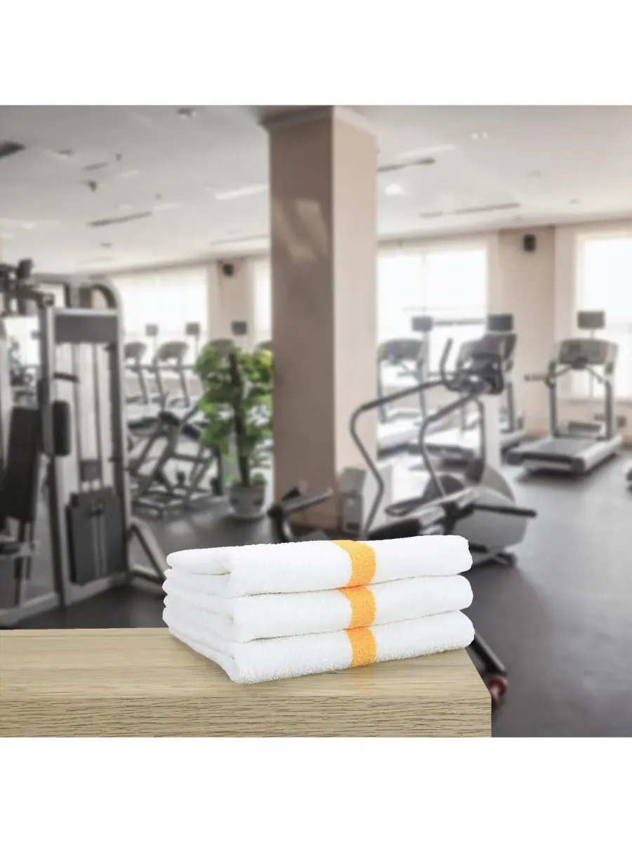 Набор из 12 полотенец для спортзала Power Gym, размер 16х27 см, белые с цветной полосой, 100% — изображение 3 из 5, золото