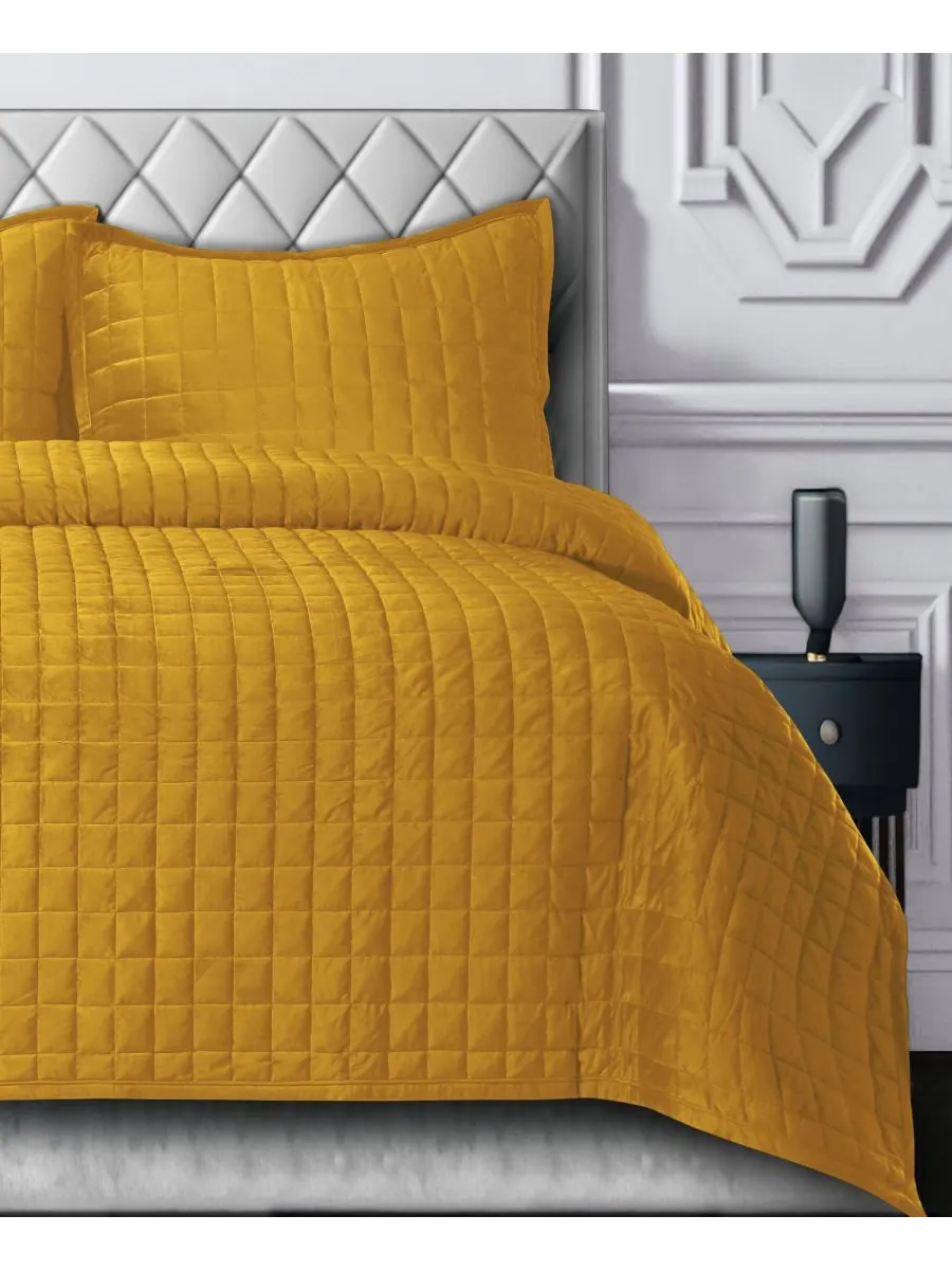 Комплект постельного белья Florence Velvet Solid Oversized Quilt Set, Twin Tribeca Living — изображение 3 из 4, золото
