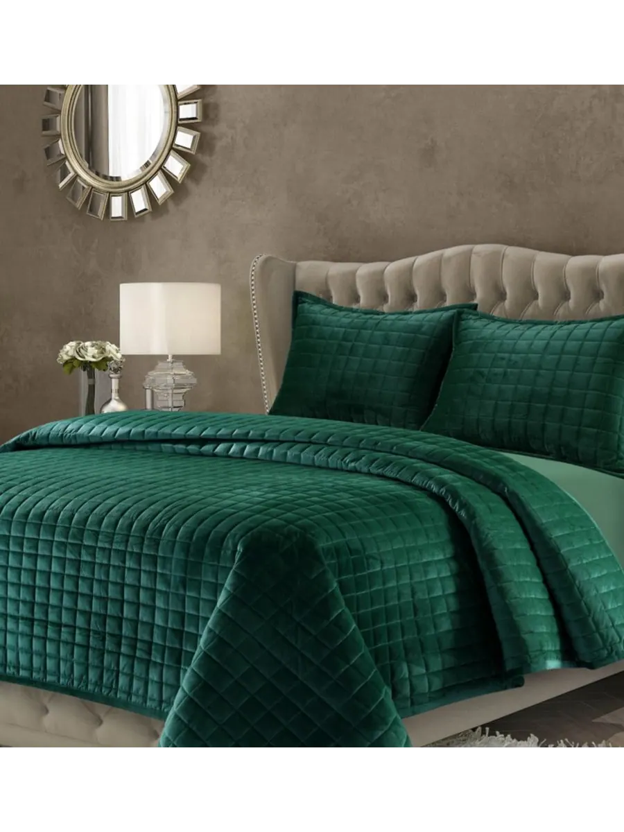 Комплект постельного белья Florence Velvet Solid Oversized Quilt Set, Twin Tribeca Living — изображение 1 из 1, зеленый