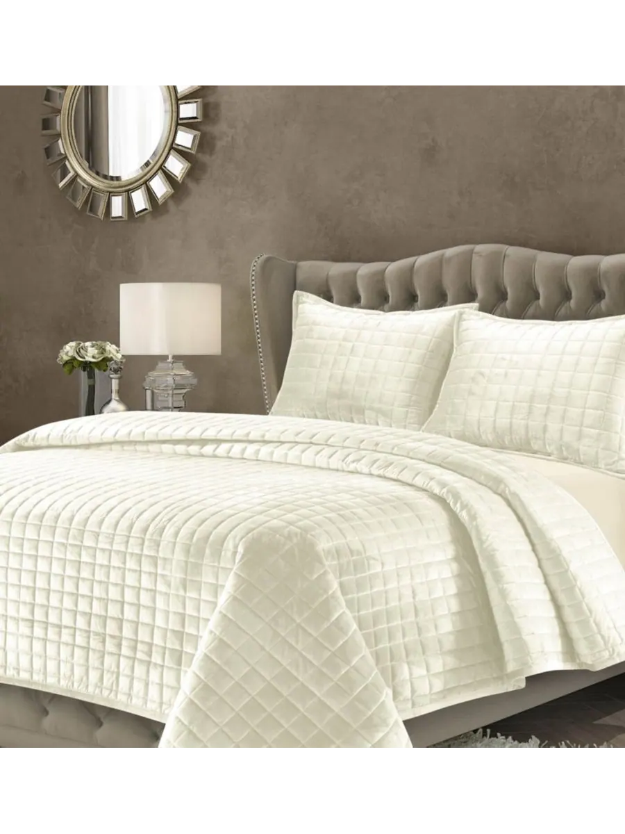 Комплект постельного белья Florence Velvet Solid Oversized Quilt Set, Twin Tribeca Living — изображение 1 из 3, белый