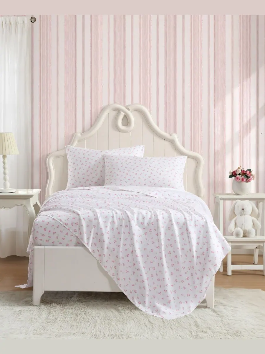Комплект постельного белья Busy Bee из микрофибры, 4 предмета, размер Queen Laura Ashley — изображение 3 из 8, розовый