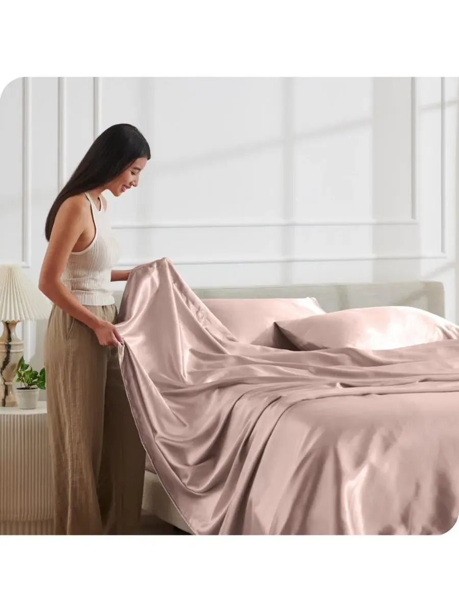 Комплект атласных простыней Bare Home — изображение 6 из 6, пудровый розовый