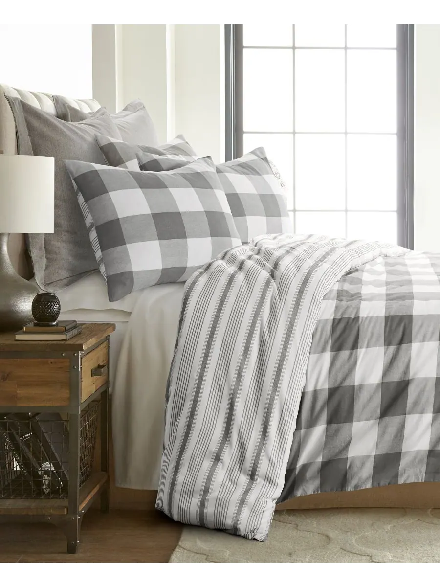 Комплект постельного белья camden buffalo check, 3 предмета, размер king/california king Levtex — изображение 2 из 3, серый