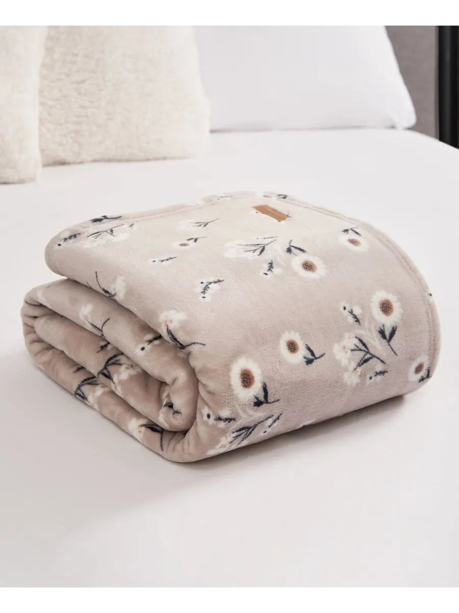 Мягкий плед с цветочным узором «Ромашки», 50 x 70 дюймов Lucky Brand — изображение 3 из 7, бежевый