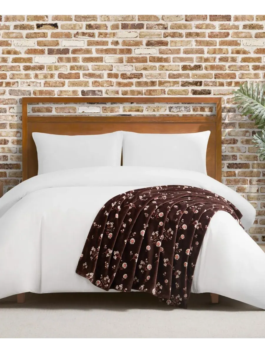 Мягкий плед с цветочным узором «Ромашки», 127 x 178 см Lucky Brand — изображение 1 из 6, коричневый
