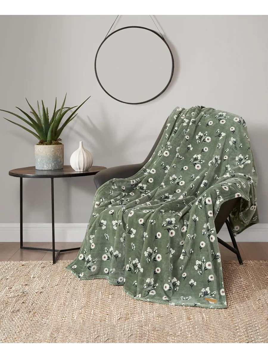 Мягкий плед с цветочным узором «Ромашки», 50 x 70 дюймов Lucky Brand — изображение 1 из 7, зеленый