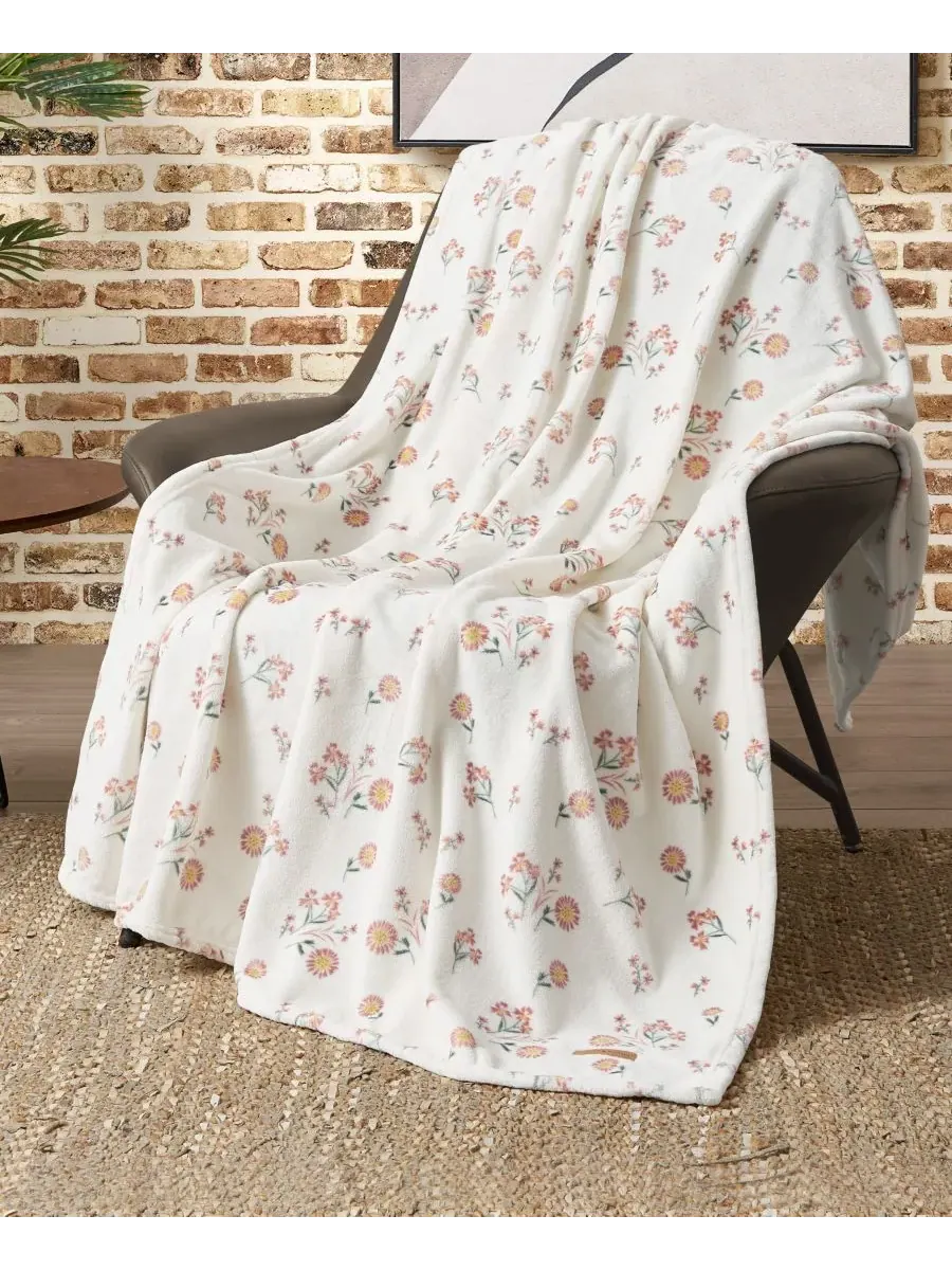 Мягкий плед с цветочным узором «Ромашки», 127 x 178 см Lucky Brand — изображение 1 из 6, белый
