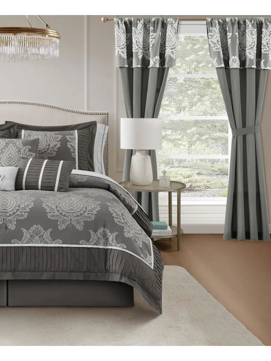 Комплект стеганого покрывала Therese Damask 15 предметов, California King Stratford Park — изображение 2 из 7, серый
