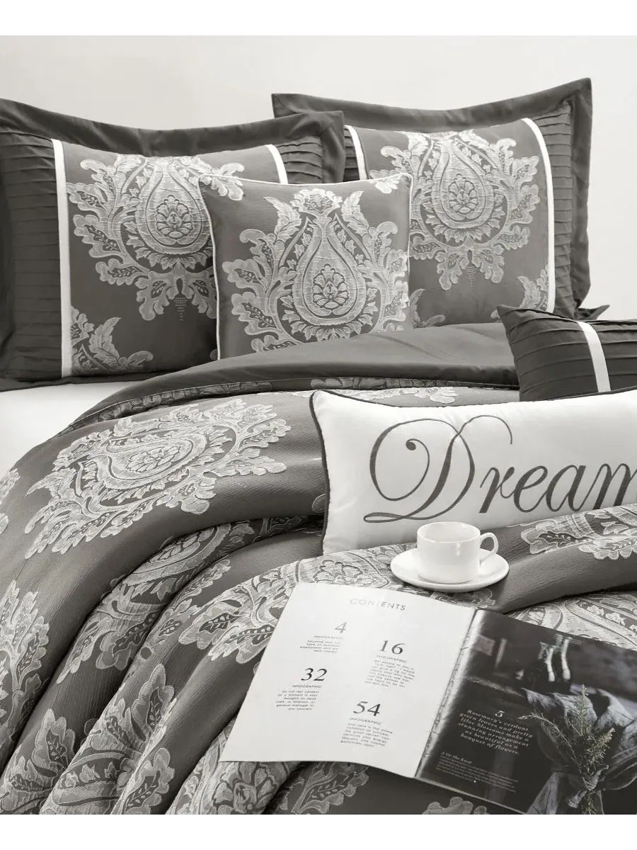 Комплект стеганого покрывала Therese Damask 15 предметов, California King Stratford Park — изображение 3 из 7, серый