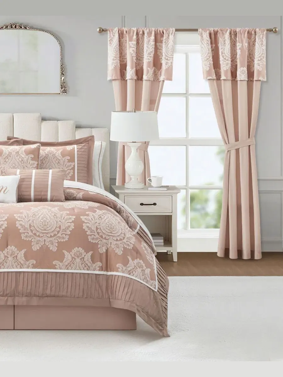 Комплект постельного белья Therese Damask 15 предметов, California King Stratford Park — изображение 2 из 7, пудровый розовый