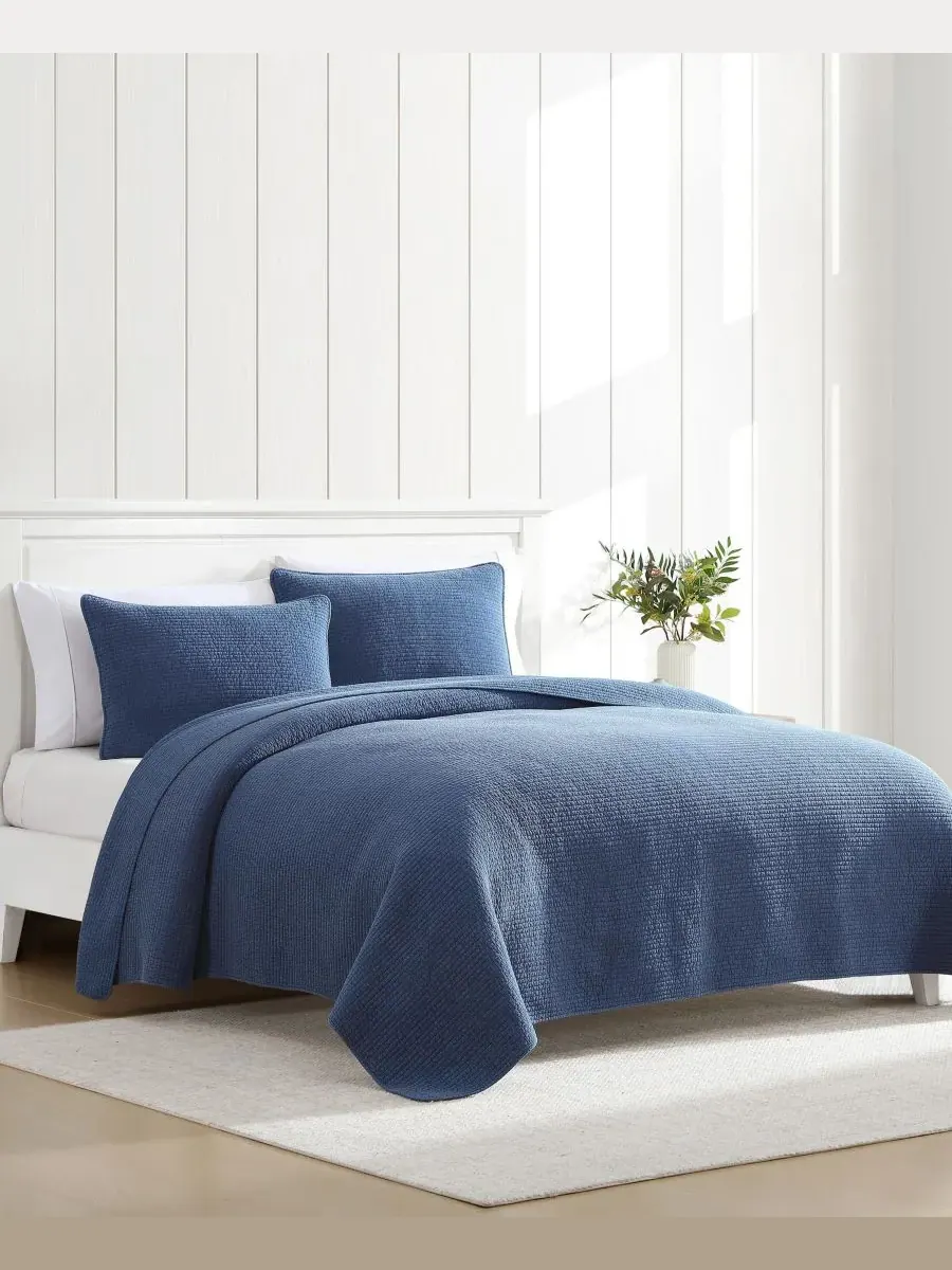 Комплект постельного белья Seashore Stitch Washed, 2 предмета, размер Twin Nautica — изображение 2 из 7, темно-синий