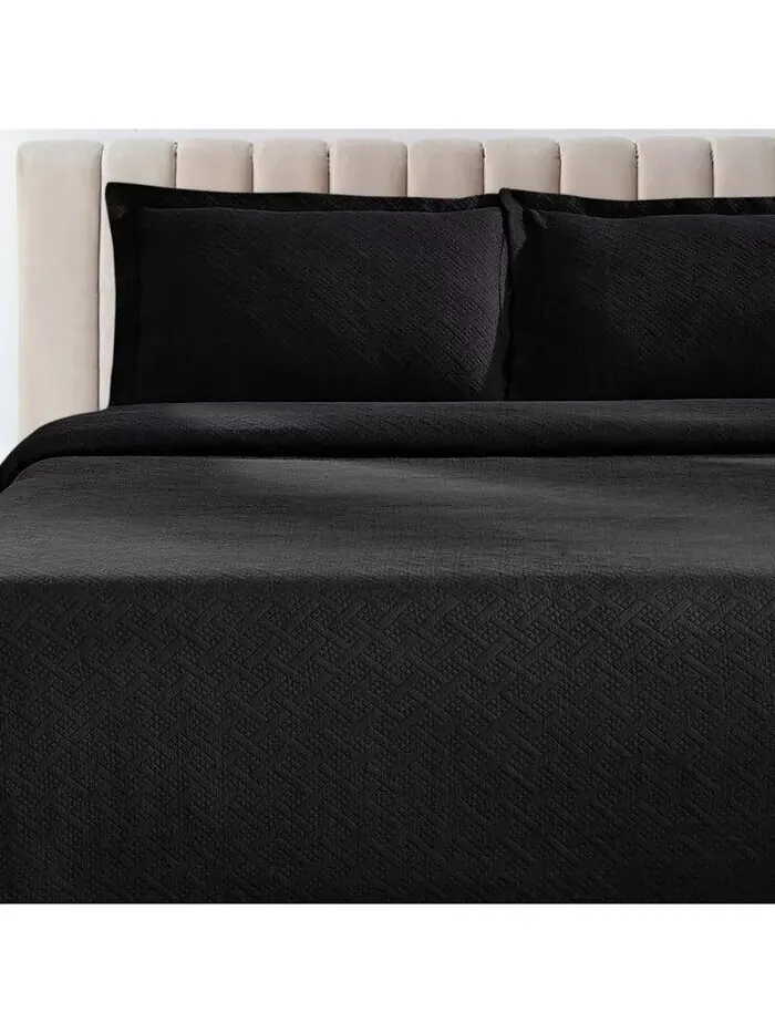 100 % хлопок, корзинное плетение Matelasse, всесезонный комплект из двух предметов, двойное — изображение 2 из 5, черный
