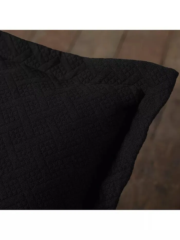 100 % хлопок, корзинное плетение Matelasse, всесезонный комплект из двух предметов, двойное — изображение 3 из 5, черный