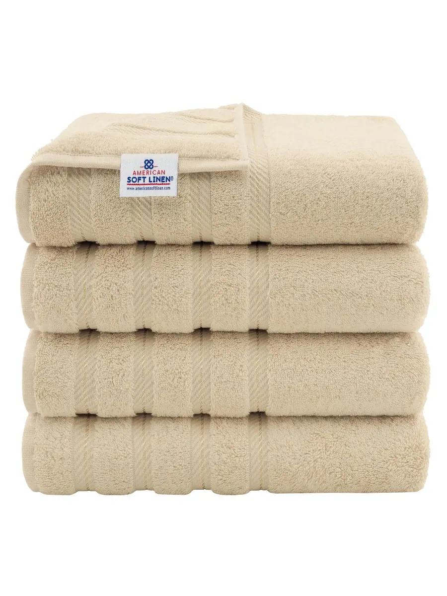 Набор из 4 банных полотенец Edison Luxury из 100% турецкого хлопка American Soft Linen — изображение 1 из 5, бежевый